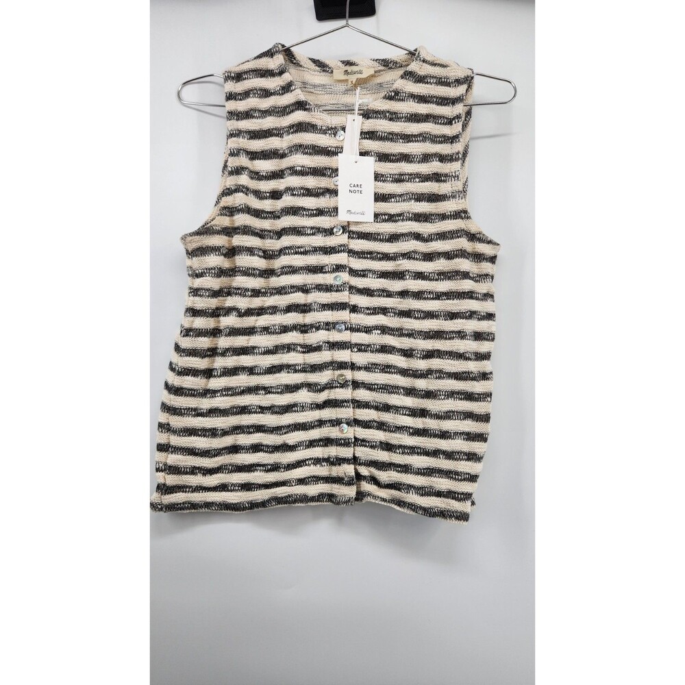 Madewell Womens Medium Natural Striped Crewneck Sweater Vest NWT Cotton Blend